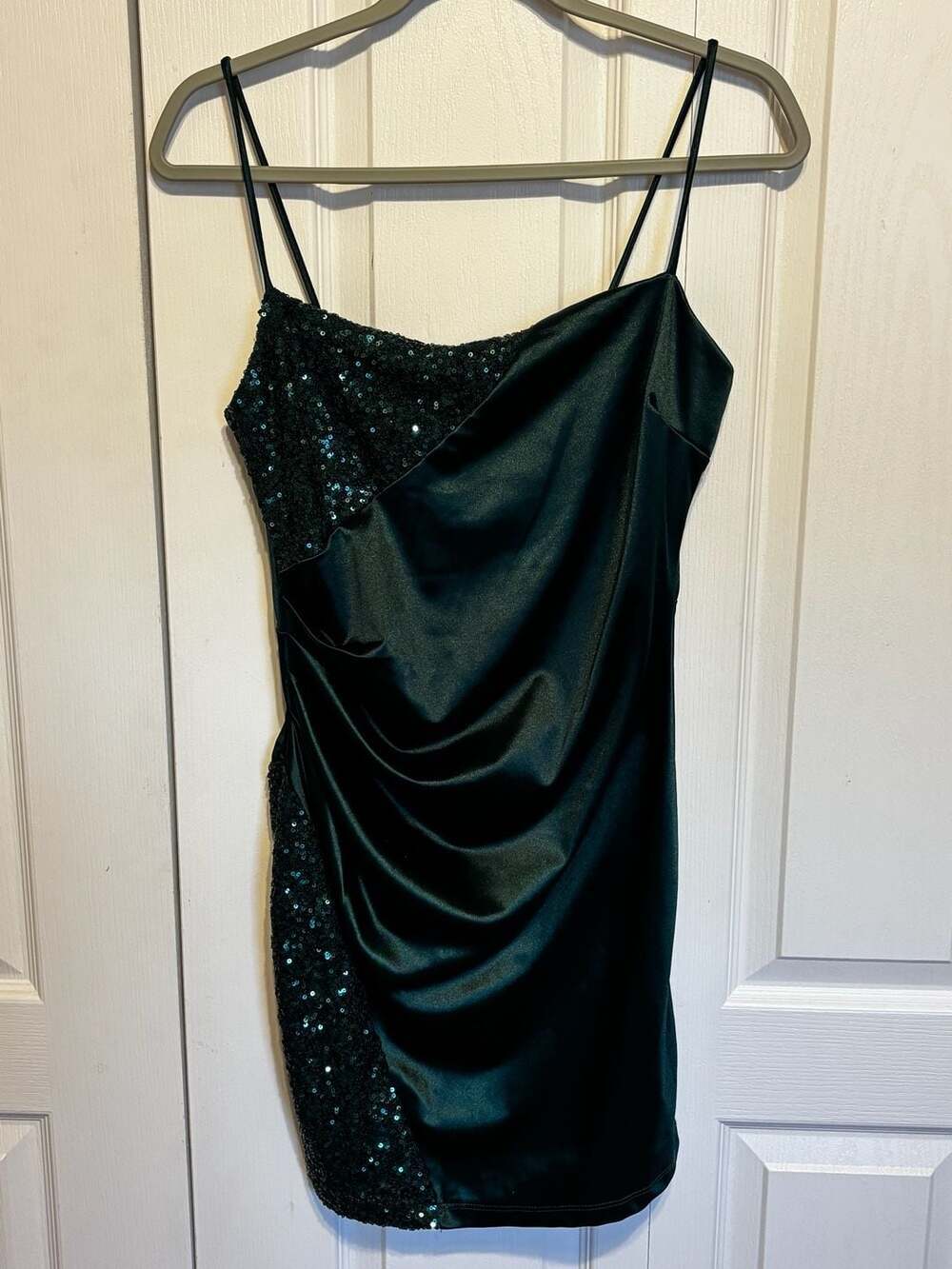 Windsor Emerald Green Satin and Sequin Mini Dress